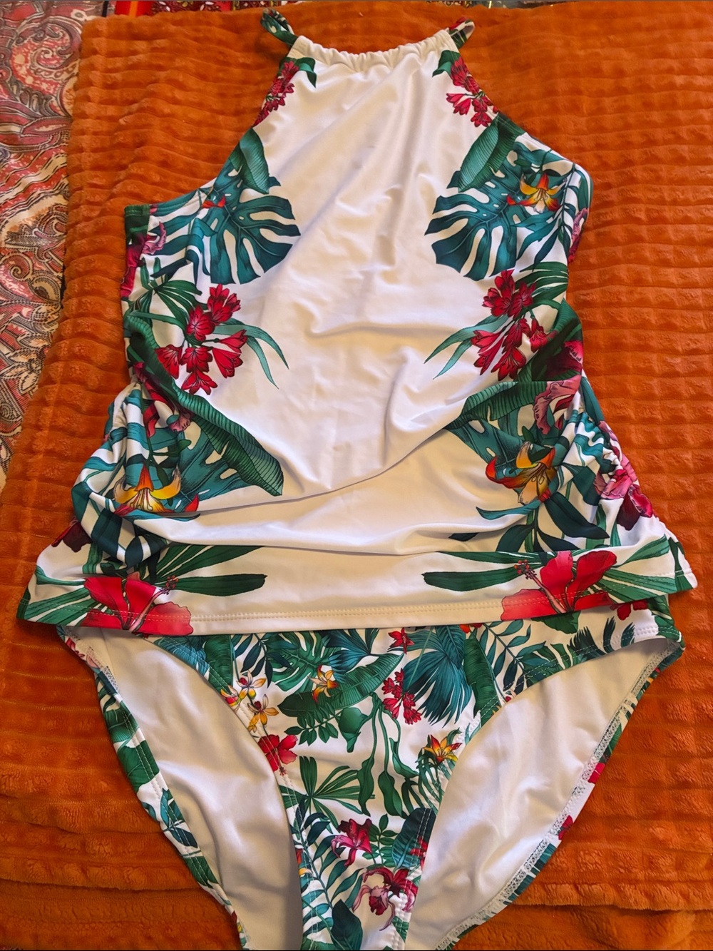 Girls' White Tropical Floral Two-Piece Swim Set